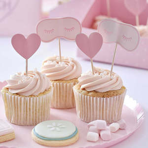 Pamper Party: Ginger Ray Pink Eye Mask & Heart Pamper Party Cupcake Toppers - 12 Pkt