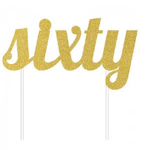 Gold Number Cake Toppers: Gold Glitter Sixty Cake Topper