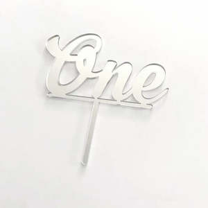 Silver Mirror One Cake Topper