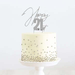 Silver Number Cake Toppers: Happy 21st Silver Cake Topper