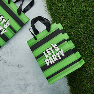 Green & Black Striped Party Bags - 5 Pkt