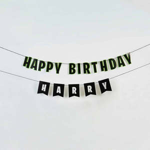New: Green & Black Happy Birthday Customisable Banner