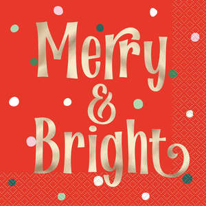 New: Vintage Christmas Merry & Bright Napkins - Lunch 16 Pkt