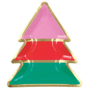 New: Vibrant Christmas Tree Shaped Plates - 8 Pkt