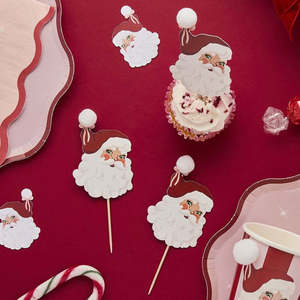 Christmas Cake Decorations Packaging: Santa Baby Pom Pom Cupcake Toppers - 12 Pkt