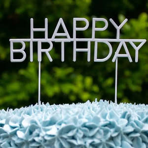 Pearl White Metal Happy Birthday Capitals Cake Topper