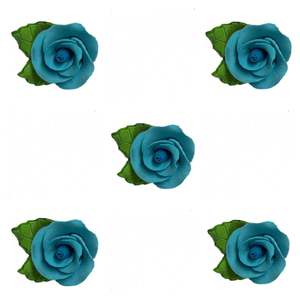 Baking Supplies: Edible Icing Rose with Leaves 40mm - Blue 5 Pkt