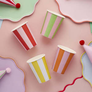 Bright Banquet Striped Cups - 8 Pkt