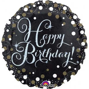 Themed Foil Balloons: Sparkling Black Happy Birthday Foil Balloon