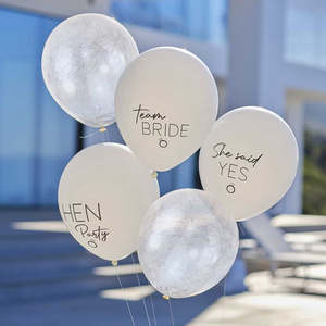 Hens Night: Ginger Ray Silver White & Nude Hen Party Balloons - 5 Pkt