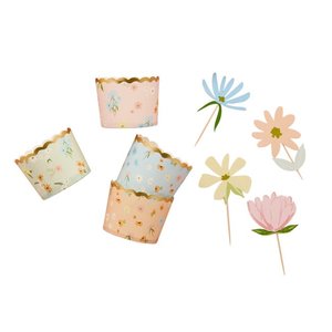 Ditsy Floral Tea Party Cupcake Holder & Topper Kit - 12 Pkt