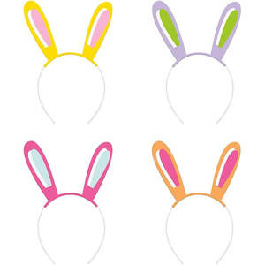 Easter Bunny Ears Headbands - 4 Pkt
