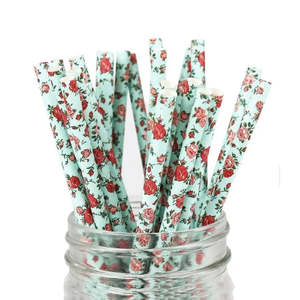Blue Vintage Floral Straws - 25 Pkt