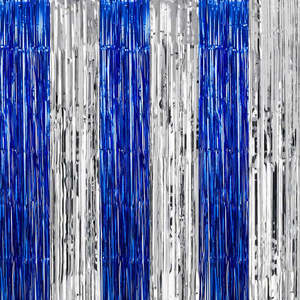 Shark Party: Blue & Silver Foil Buffet Table Backdrop Curtain 1m x 2m