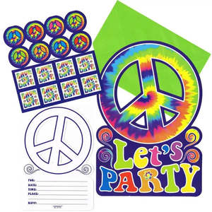 60s Party: 1960's Peace and Love Party Invitations - 8 Pkt