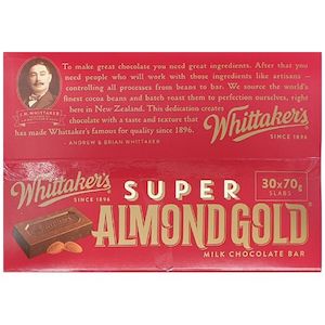 Chocolate Bars: Whittaker's Almond Gold Super Slab 70G 30 Pack