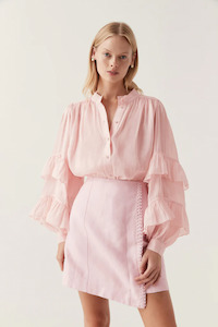Blouse: AJE Faith Ruffle Blouse - Soft Pink Sz12