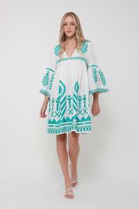 Mini: GREEK ARCHAIC KORI Feather Mini Dress - Emerald SzS