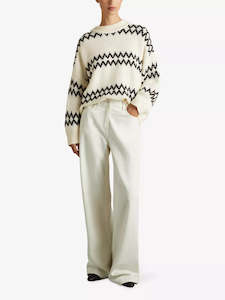 REISS Wool Blend Fairisle Jumper - Cream & Black SzXS