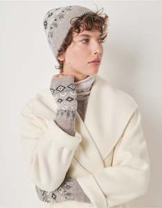 THE WHITE COMPANY Wool Blend Fairisle Beanie & Wrist Warmer Set