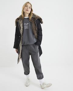 RIVER ISLAND Faux Fur Trim Weekend Jacket - Black