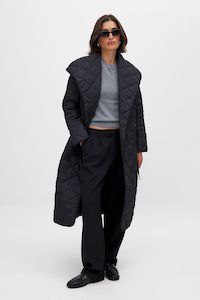 Jackets Coats: NA-KD Quilted Long Coat - Black