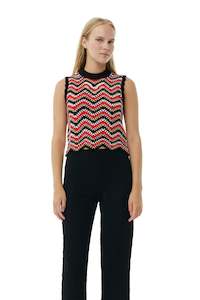 Cashmere: GANNI Cotton Crochet Vest - Racing Red SzS
