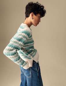 Cashmere: PER UNA by M&S Striped Sparkle Crewneck Jumper - Green SzXL