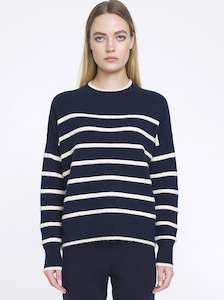 ALEGER N.24 Cashmere Mohair Blend Turtle Neck Sweater -Midnight Stripe Sz L