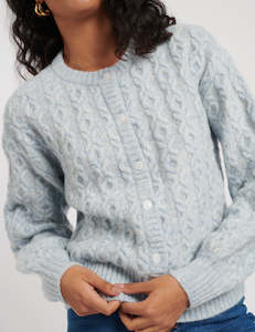 Cashmere: NOBODY'S CHILD Crew Neck Cable Cardigan - Ice Blue SzS