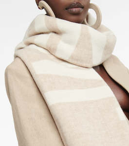 Accessories: JACQUEMUS Logo Virgin Wool Scarf - Beige