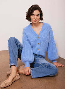 MINT VELVET Wool Blend Balloon Sleeve Cardigan - Blue SzL