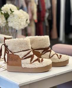 SEE BY CHLOÉ Charlee Shearling Ankle Boots Sz41