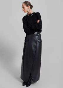 Sale: THE FRANKIE SHOP Nan Faux Leather Cross Maxi Skirt - Black SzM