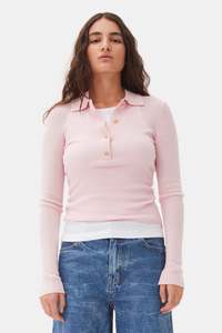 Cashmere: GANNI Knitted Polo Shirt - Pink SzL