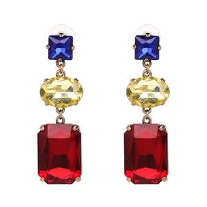Crystal Long Earrings - Red Blue