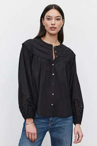 VELVET Carden Broderie Anglaise Cotton Blouse - Black SzS