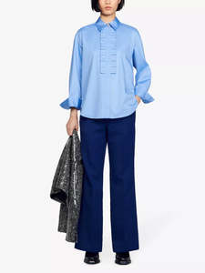 SANDRO Jano Ruffle Shirt - Blue Sz2 NZ10