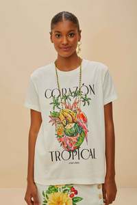 FARM RIO Corazón Tropical Cotton T-shirt - White