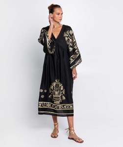 GREEK ARCHAIC KORI Crete Kaftan Dress - Black SzS