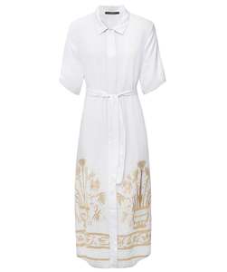 Midi: GREEK ARCHAIC KORI Belted Shirt Midi Dress - White SzXS