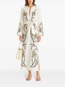 TORY BURCH RRP $1850 Applique Linen Kaftan Dress - Ivory US6 NZ10