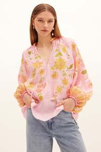 KATE FORD Ruellia Tassel Blouse - Pink Sz4 NZ14