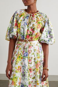 ZIMMERMANN Cropped Organic Linen Blouse - Floral Sz0 NZ8