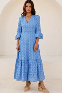 Dresses 1: ASPIGA Victoria Cotton Broderie Dress - Blue SzXL