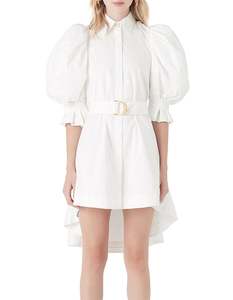 AJE Eucalypt Puff Sleeve Shirt Dress - White Sz6