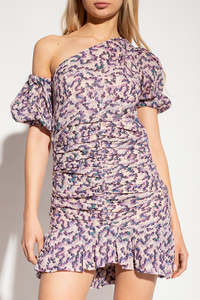 MARANT ÉTOILE Lecia One Shoulder Ruched Dress -  Abstract Print Sz40 NZM