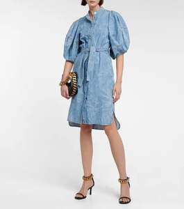 STELLA MCCARTNEY Puff Sleeve Denim Shirt Dress - Blue Sz40 NZ10