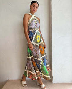 Dresses 1: ALEMAIS Trippy Troppo Halter Midi Dress - Multi Sz12