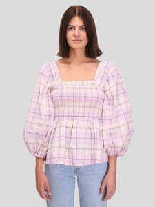 Shirts Tops: GANNI Seersucker Check Smock Top - Orchid Blossom Sz42 NZ14